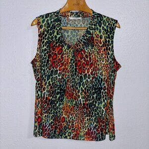 Jones Studio 1X‎ Multicolor Animal Print Blouse Top Sleeveless Career Plus